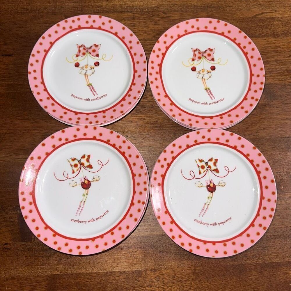Department 56 Dessert‎ Plates Popcorn With Cranberries Twelve Pink 6 11/16")